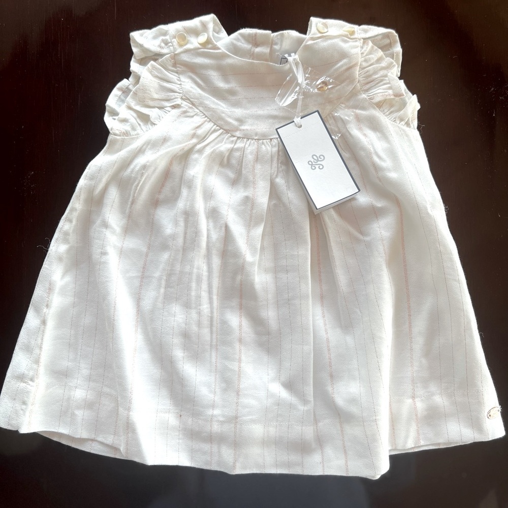NWT Tartine et Chocolat 6m White Dress with Sparkly Pink Stripes